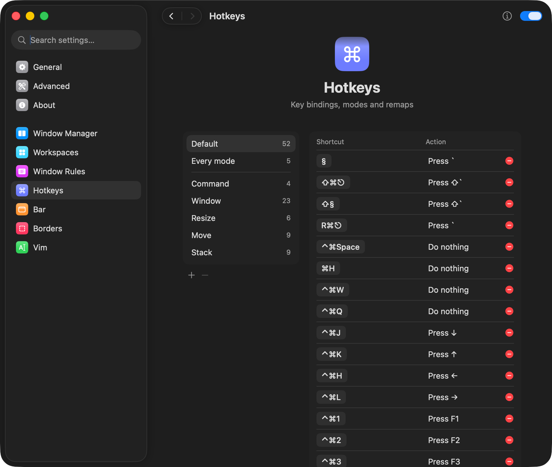 Hotkeys: modes and the shortcuts of the default one